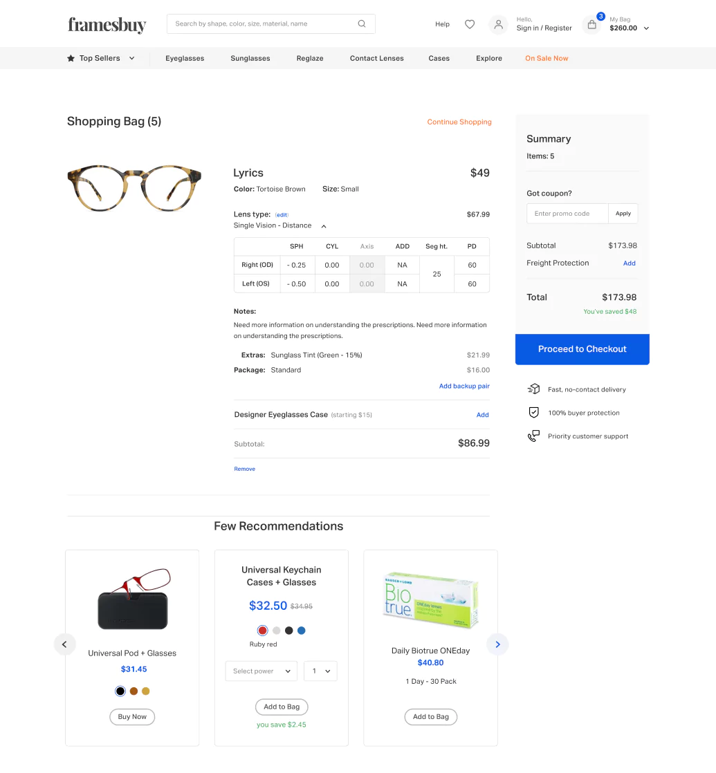 Framesbuy product cart