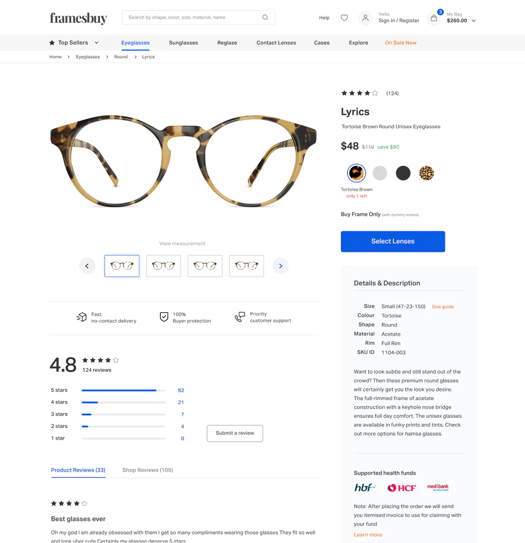 Framesbuy product listing page