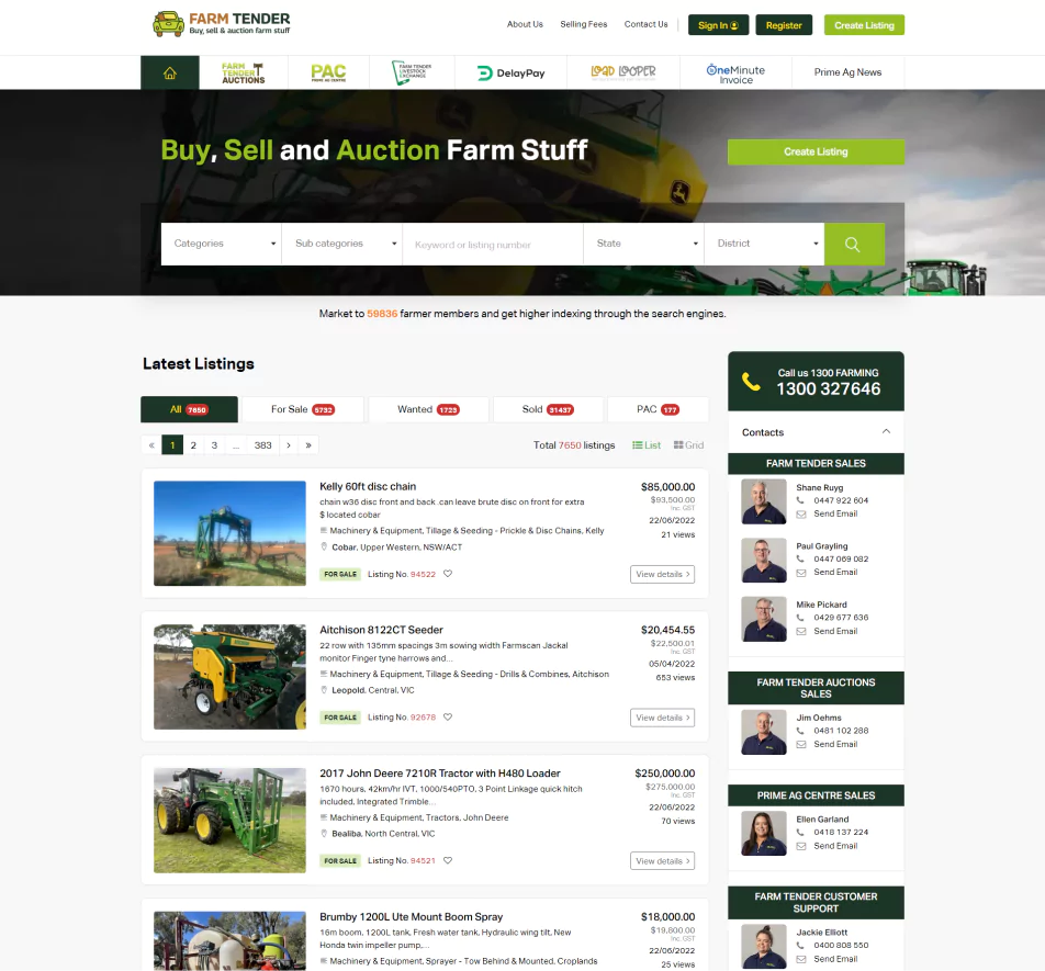 Farm Tender Homepage Screenshot